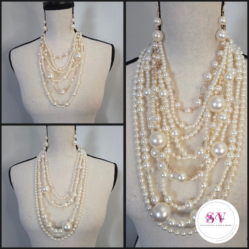 3 In 1 Pearl Necklace With Matching Earrings